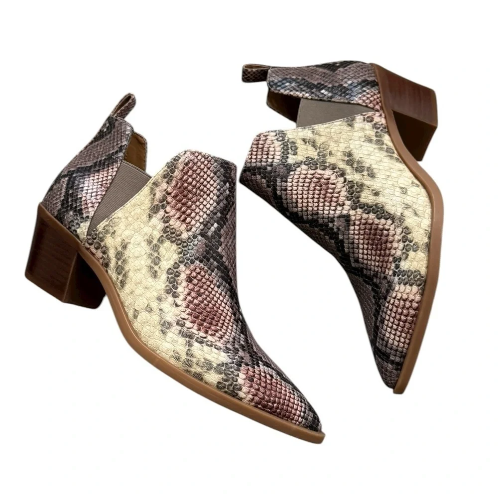 New Dolce Vita SAMY Snakeskin Bootie Ankle Block Heel Women's 10M Tan Cream Pink